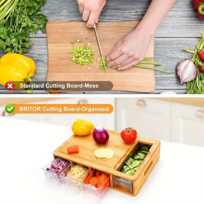 Bamboo Cutting Board With Built In Drawer And Juice Compartment