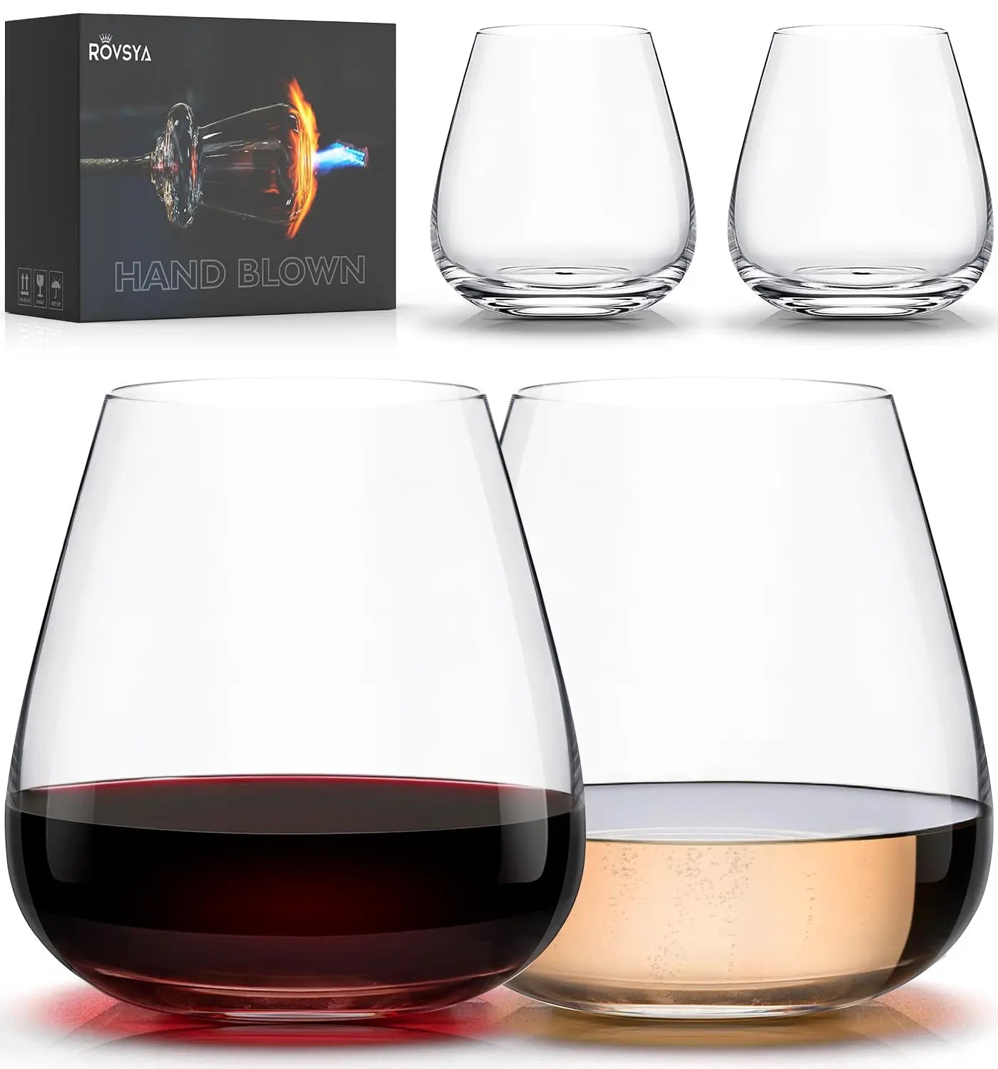 Hand Blown Crystal Wine Glasses Set Of 4