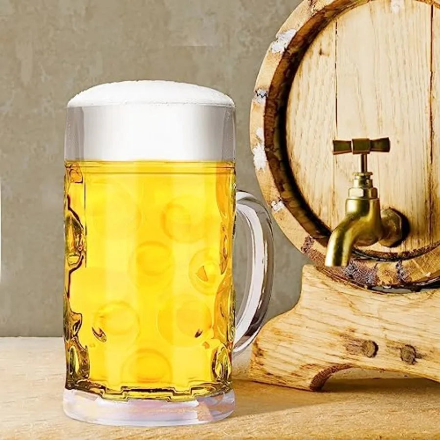 Clear Glass Beer Mug With Handle Dimpled Stein Cup