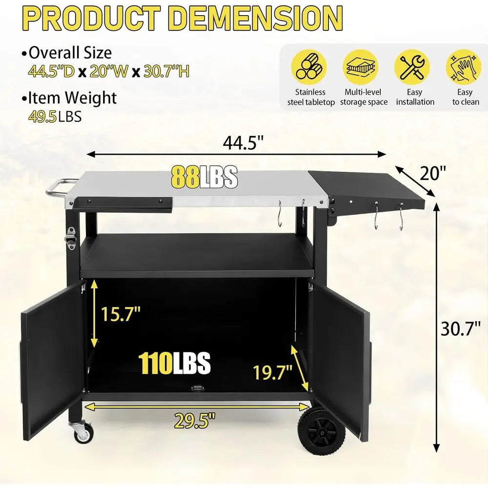 Portable Outdoor BBQ Cart With Storage And Stainless Steel Top