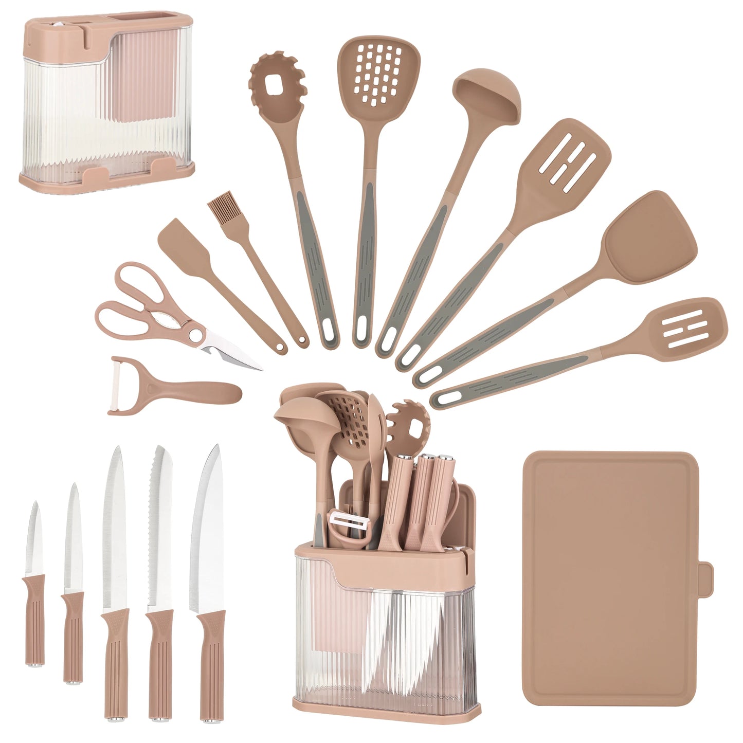 Silicone Kitchen Utensils Set With Knife Block And Knives