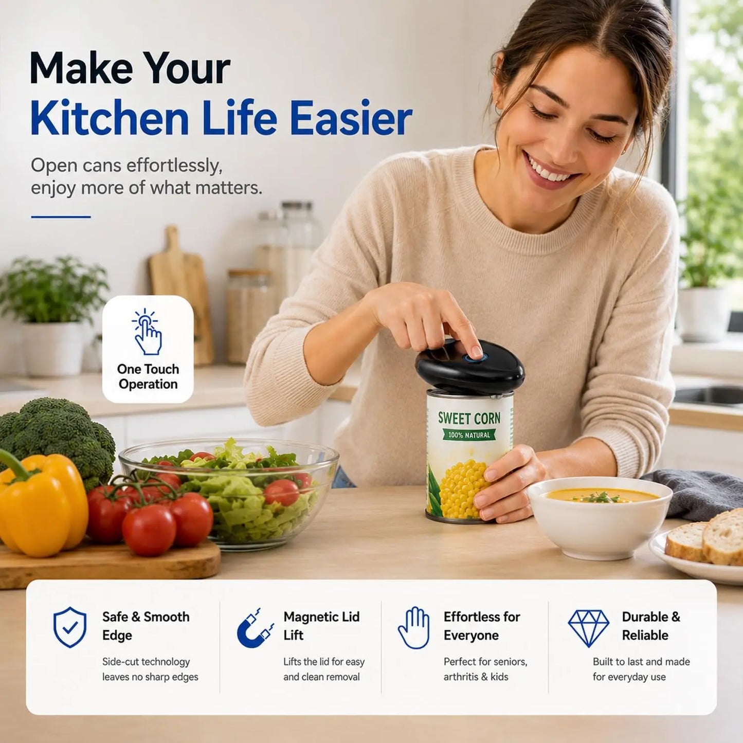 One Touch Automatic Battery Operated Can Opener For Seniors
