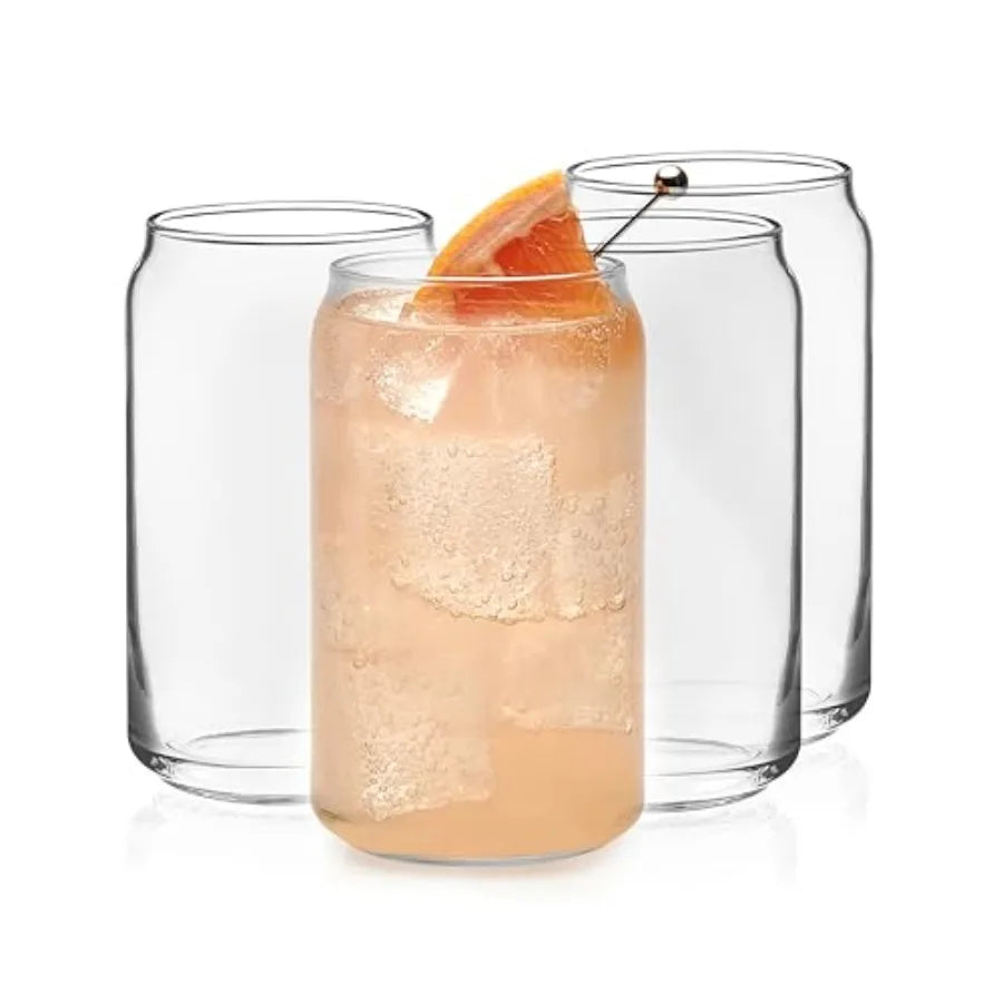 Beer Can Glasses, 12.5 oz Tall Drinking Glasses Set of 6, Space-Saving, and Versatile Thin Glassware for Cocktails, and Mocktai