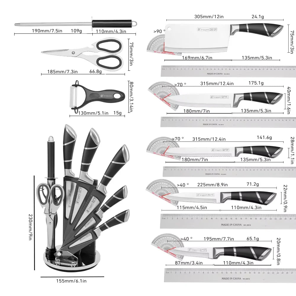 ZENG Stainless Steel Knife Set With Non-Stick Sharpener