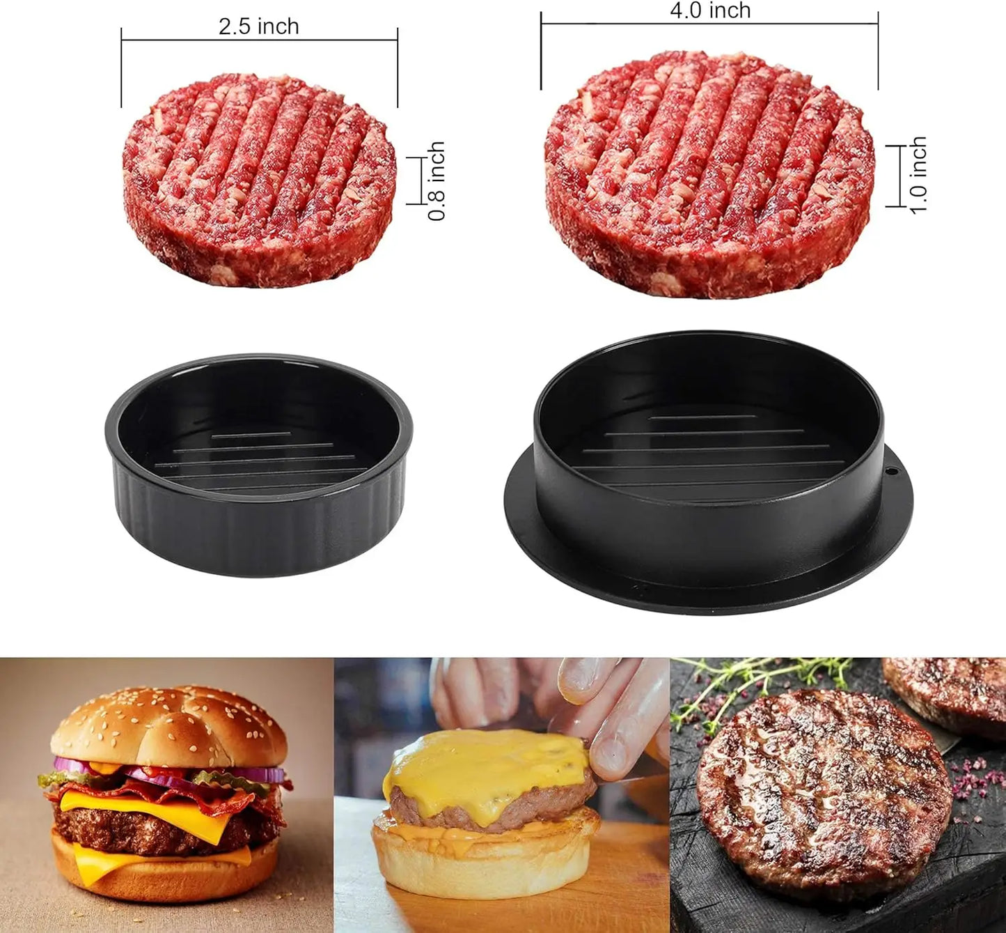 3 In 1 Nonstick Burger Patty Press Mold For Regular And Stuffed Burgers
