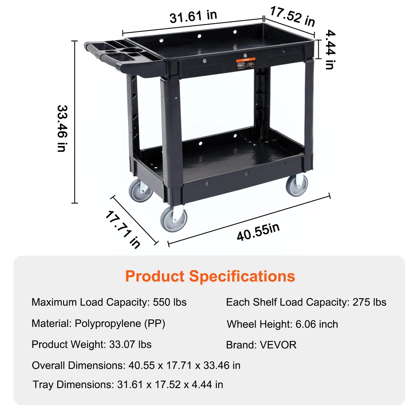 SucceBuy 3 Tier Service Cart With 360 Degree Swivel Wheels