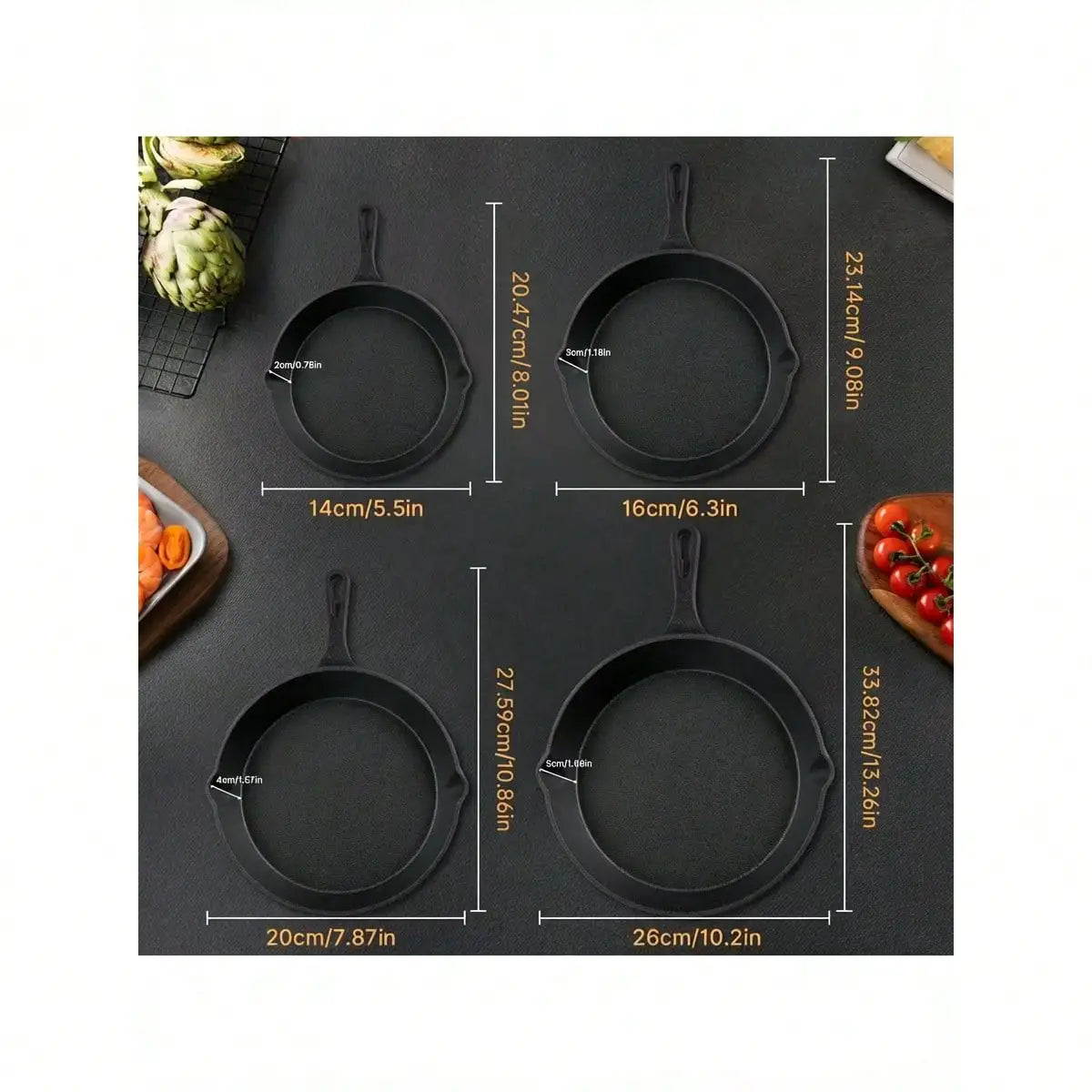 Cast Iron Skillet Set Preseasoned Heavy Duty Oven Safe