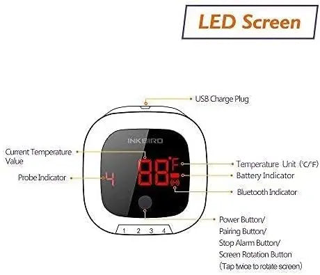 Wireless Bluetooth Meat Thermometer with 4 Probes, 150ft Range, BBQ Grill Smoker Oven Cooking