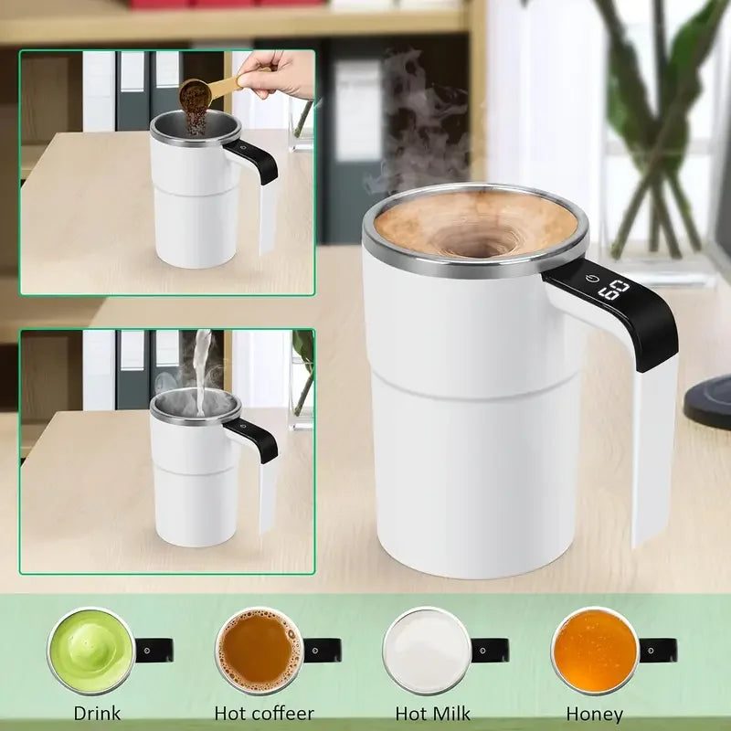 Smart Coffee Cup With LED Display USB Charging Magnetic Mixer