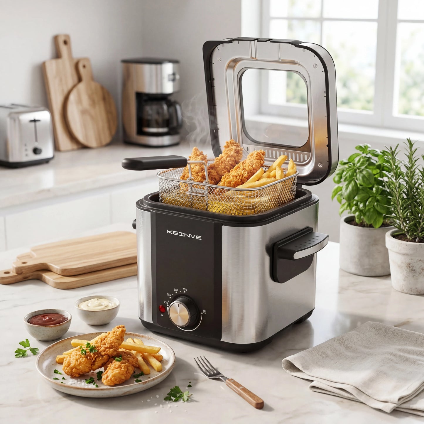 CACHOO Electric Deep Fryer With Temperature Control And View Window 1000W