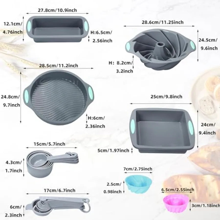 Silicone Bakeware Set 45-Piece With Measuring Nonstick Molds