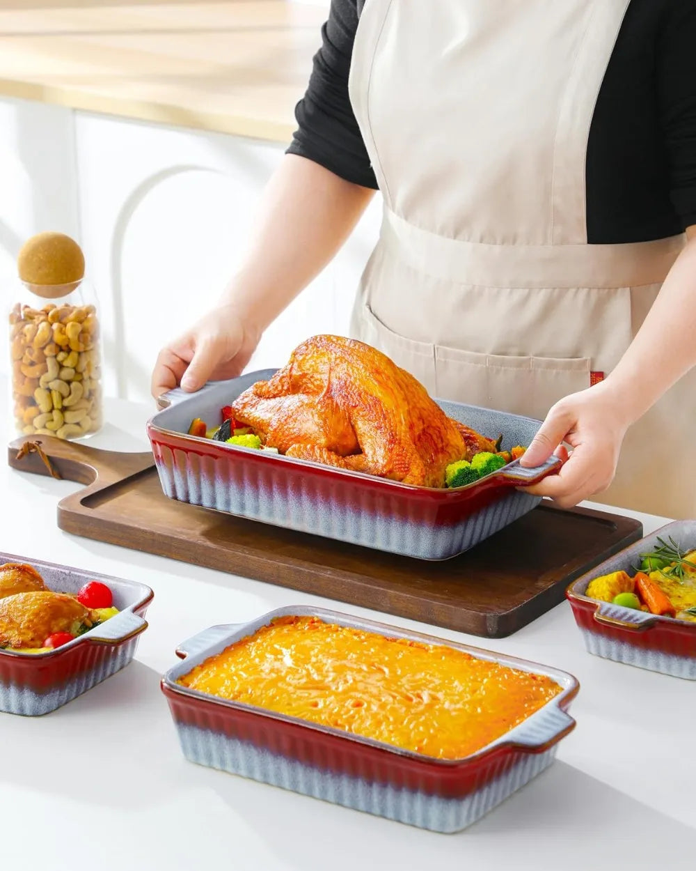 Reactive Glaze Ceramic Baking Dishes Set of 4 With Handles Oven Microwave Safe