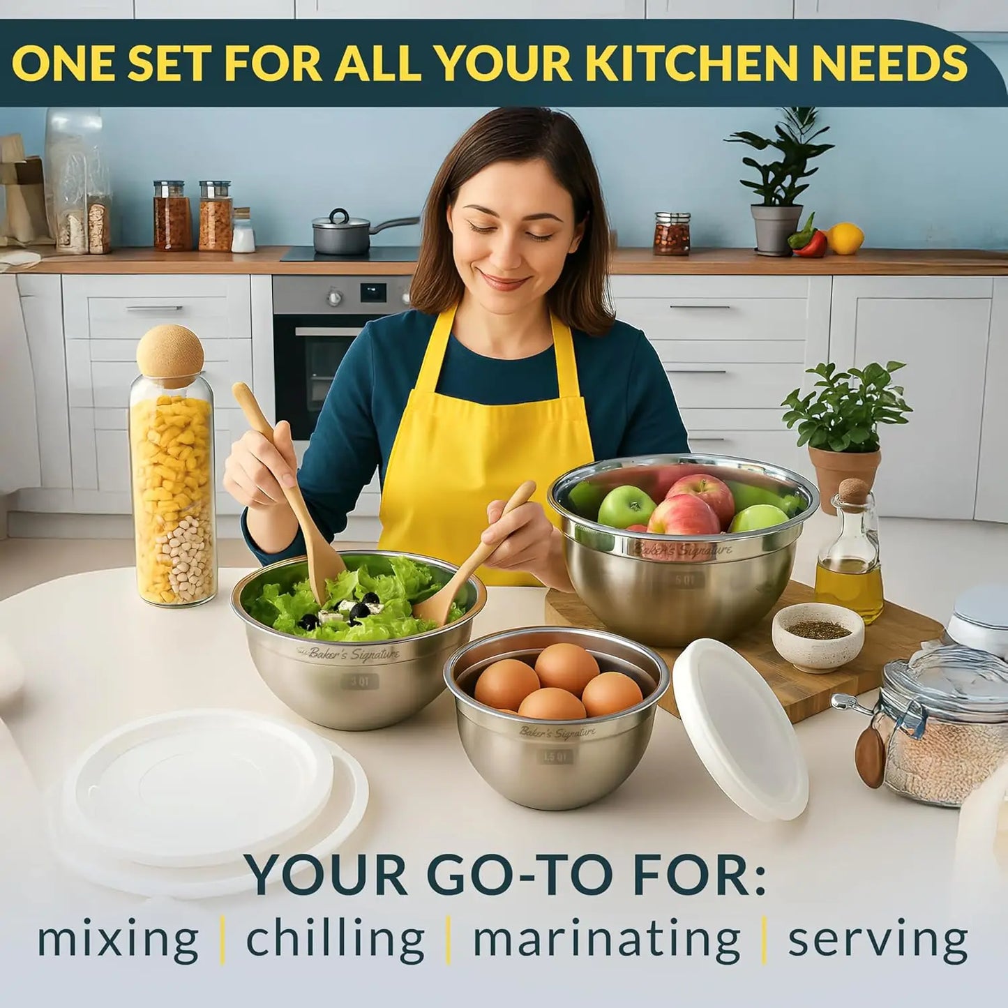 Stainless Steel Mixing Bowls Set 3 With Durable Lids