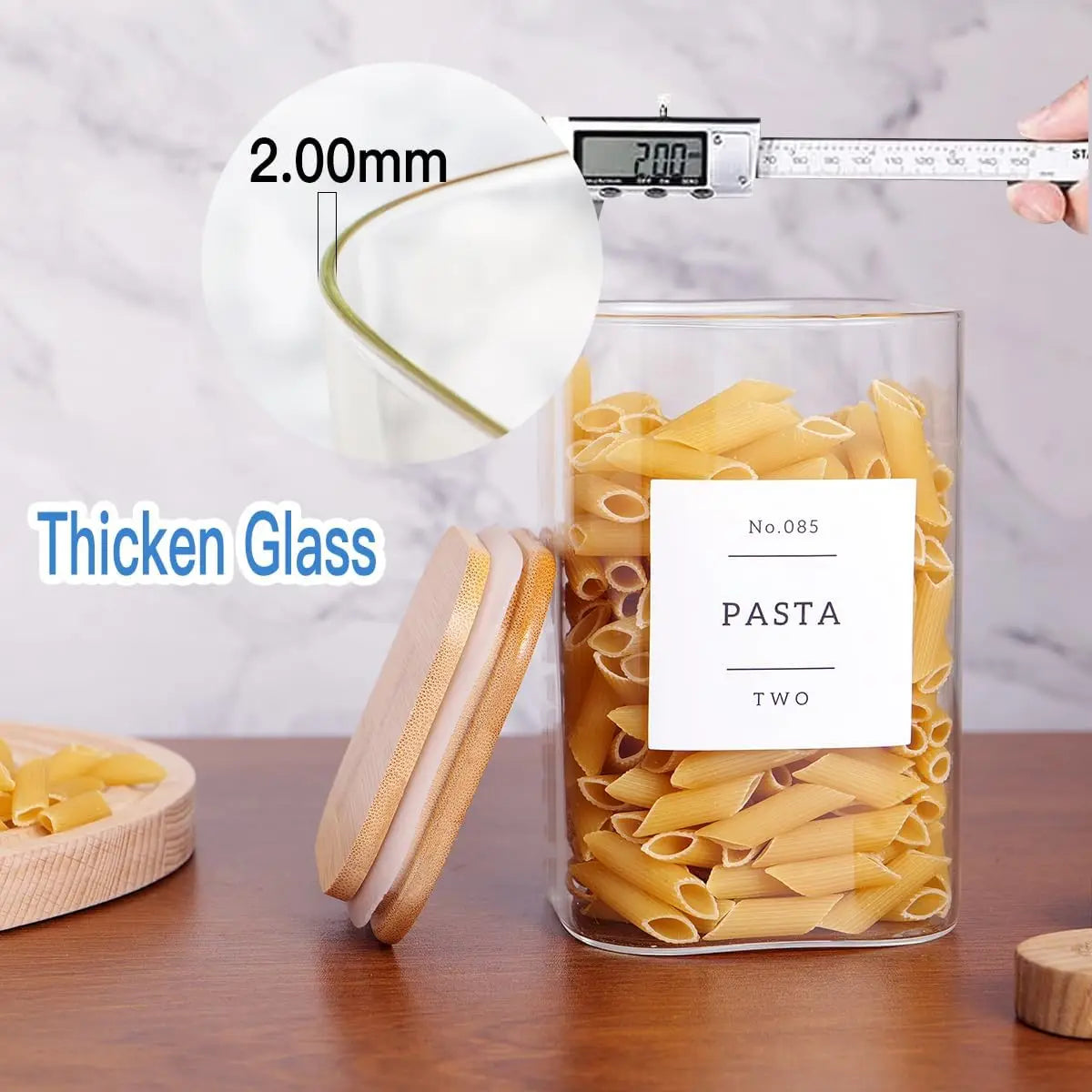 Square Glass Canisters Set With Airtight Lids And Pantry Labels