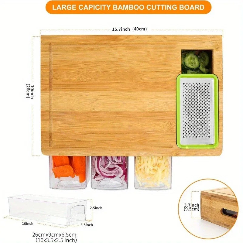 Bamboo Cutting Board With Built In Drawer And Juice Compartment