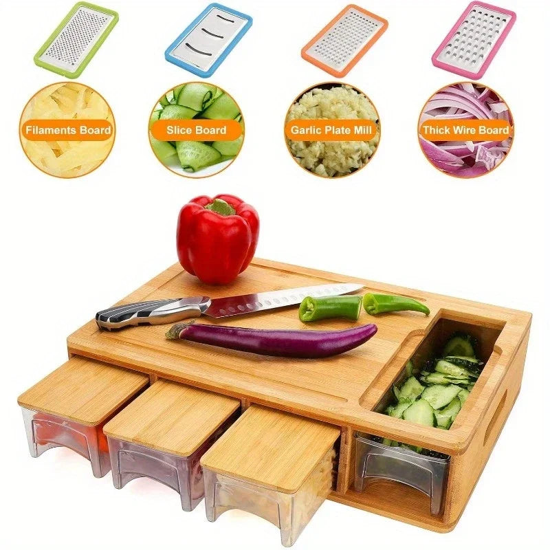Bamboo Cutting Board With Built In Drawer And Juice Compartment