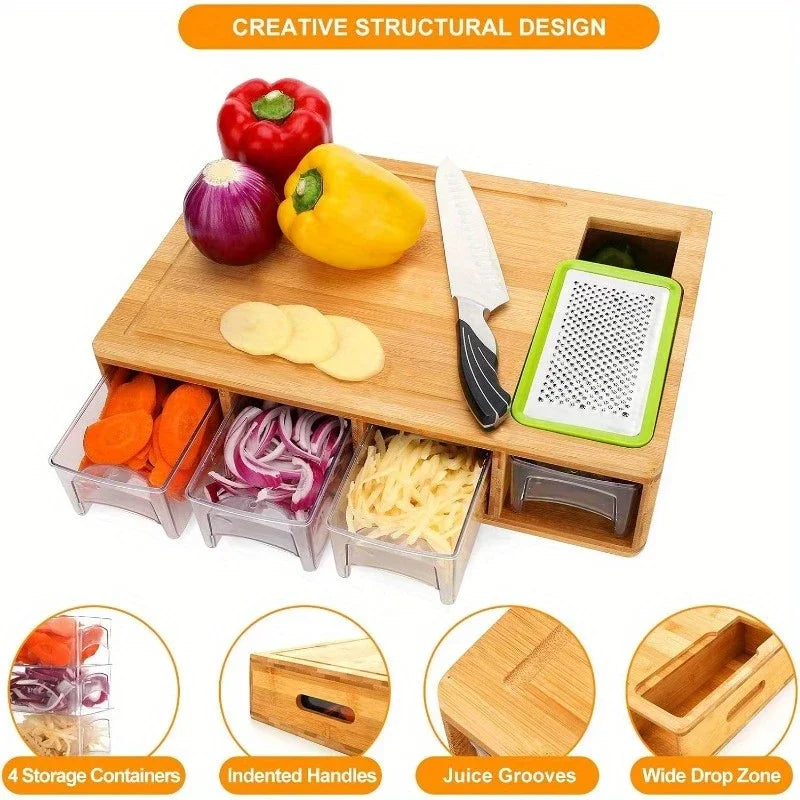 Bamboo Cutting Board With Built In Drawer And Juice Compartment