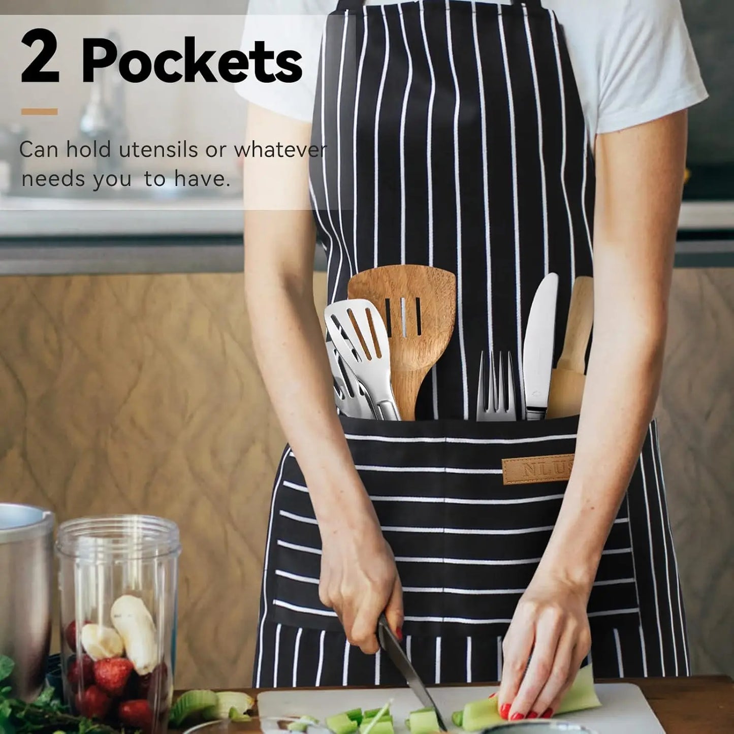 NLUS Two Pack Kitchen Aprons With Adjustable Pockets