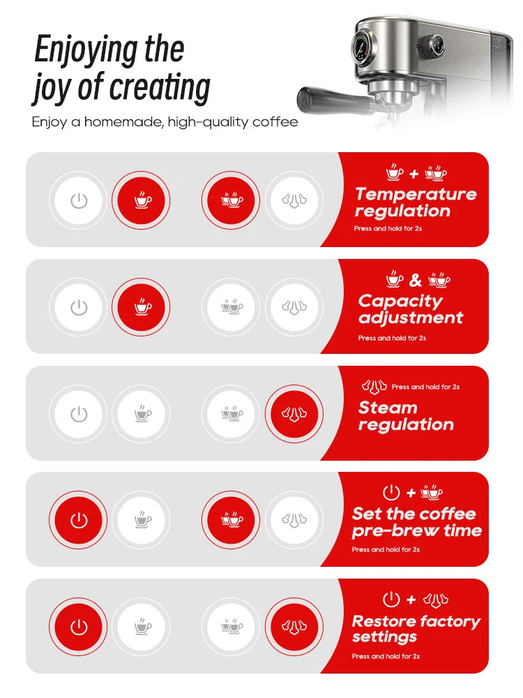 HiBREW 20Bar Semi Automatic Espresso Machine With Temperature Control