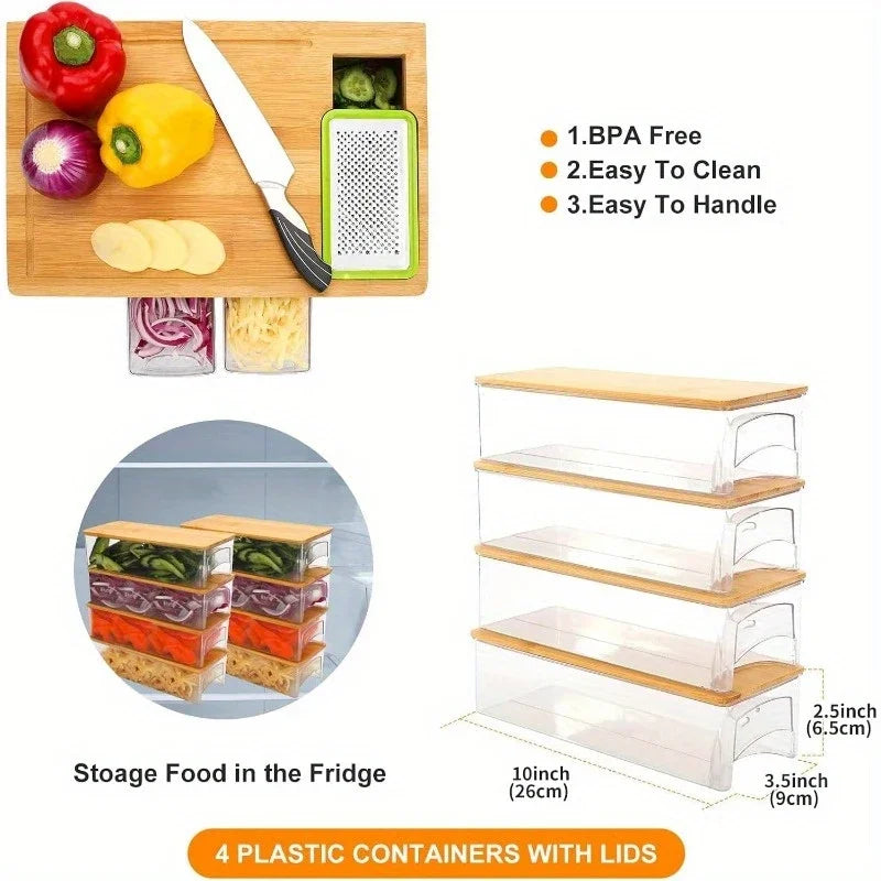 Bamboo Cutting Board With Built In Drawer And Juice Compartment