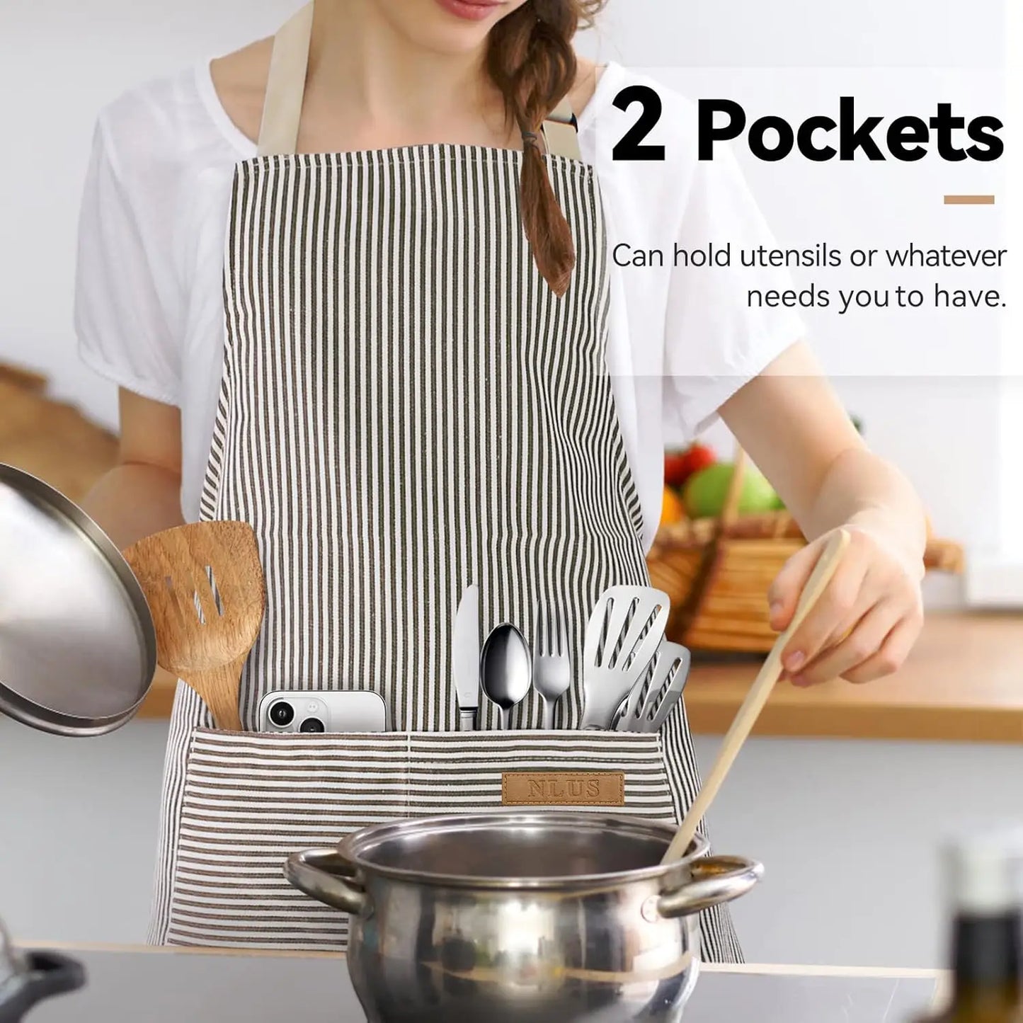 NLUS Two Pack Kitchen Aprons With Adjustable Pockets