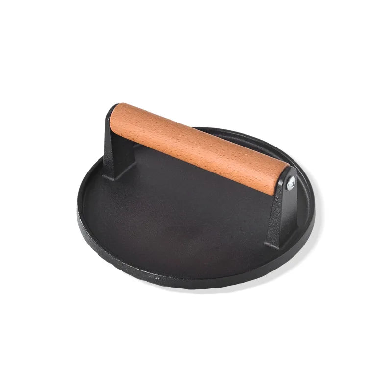 Cast Iron Barbecue Meat Press Plate For Round Hamburgers And Steaks