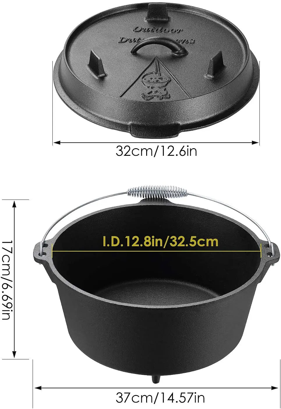 Cast Iron Dutch Oven Camping Pot Outdoor Portable Multifunction Cookware