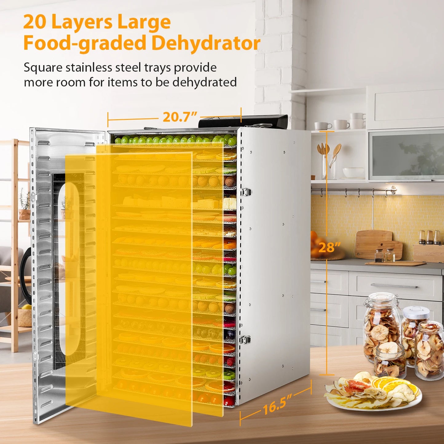 SHICUO Commercial Food Dehydrator 110V 1500W Stainless Steel 20 Tray