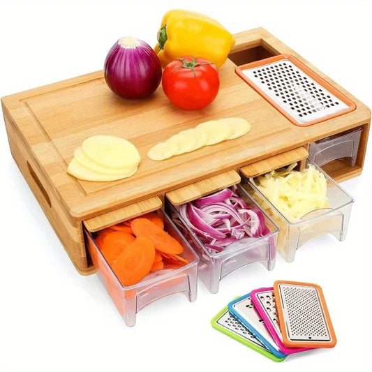 Bamboo Cutting Board With Built In Drawer And Juice Compartment