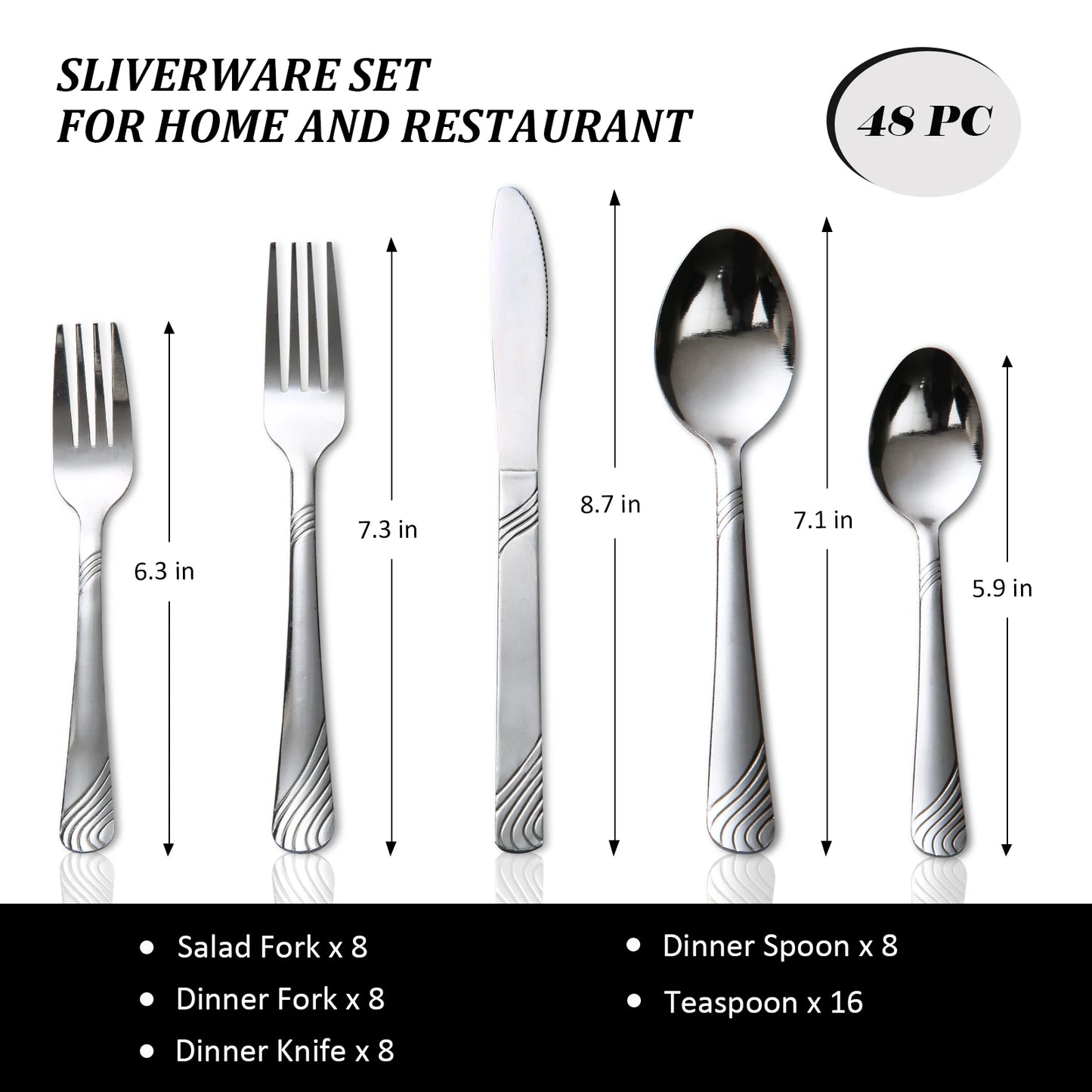 HANSMART 48 Piece Stainless Steel Cutlery Set Service For Eight