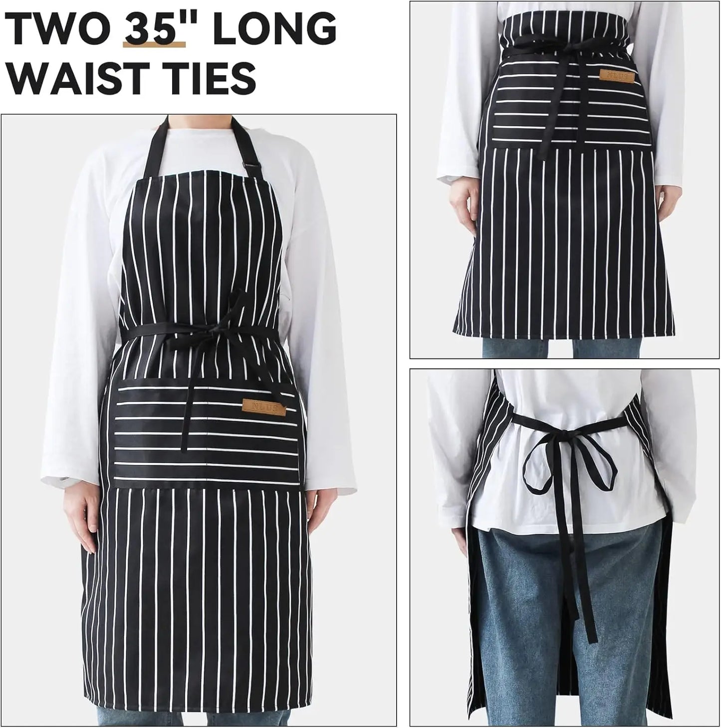 NLUS Two Pack Kitchen Aprons With Adjustable Pockets