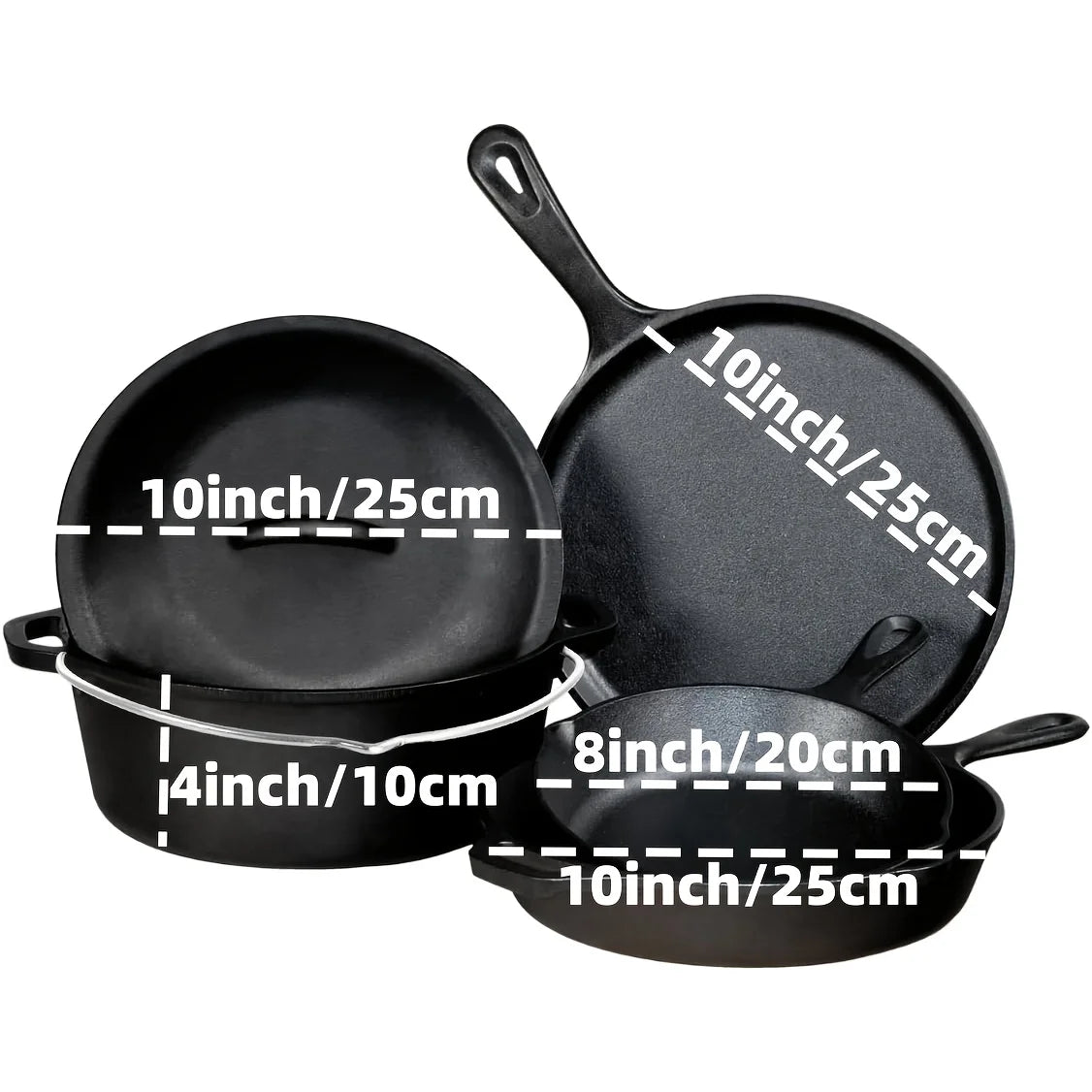 AEDG 3-Piece Cast Iron Skillet Set Preseasoned For Oven