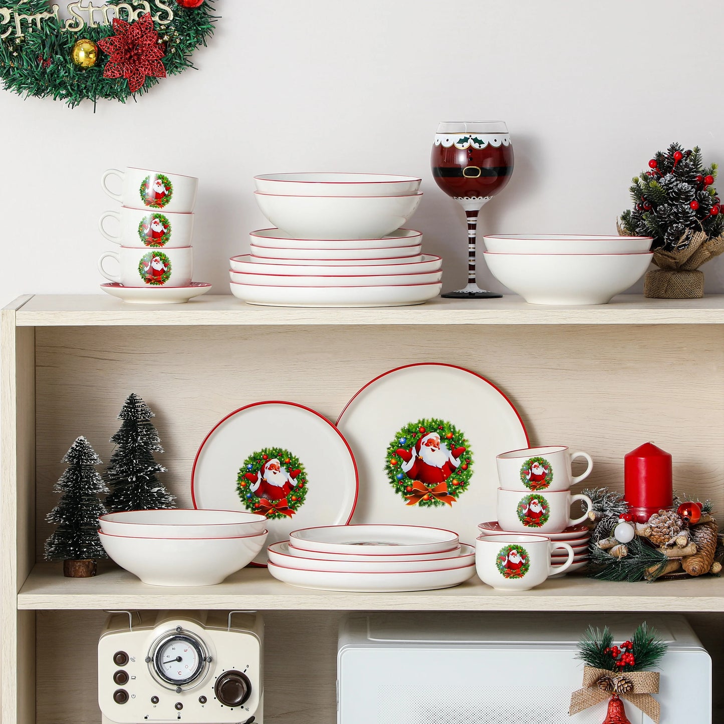MALACASA Christmas Tree Ceramic Dinnerware Set Plates Bowls Mugs