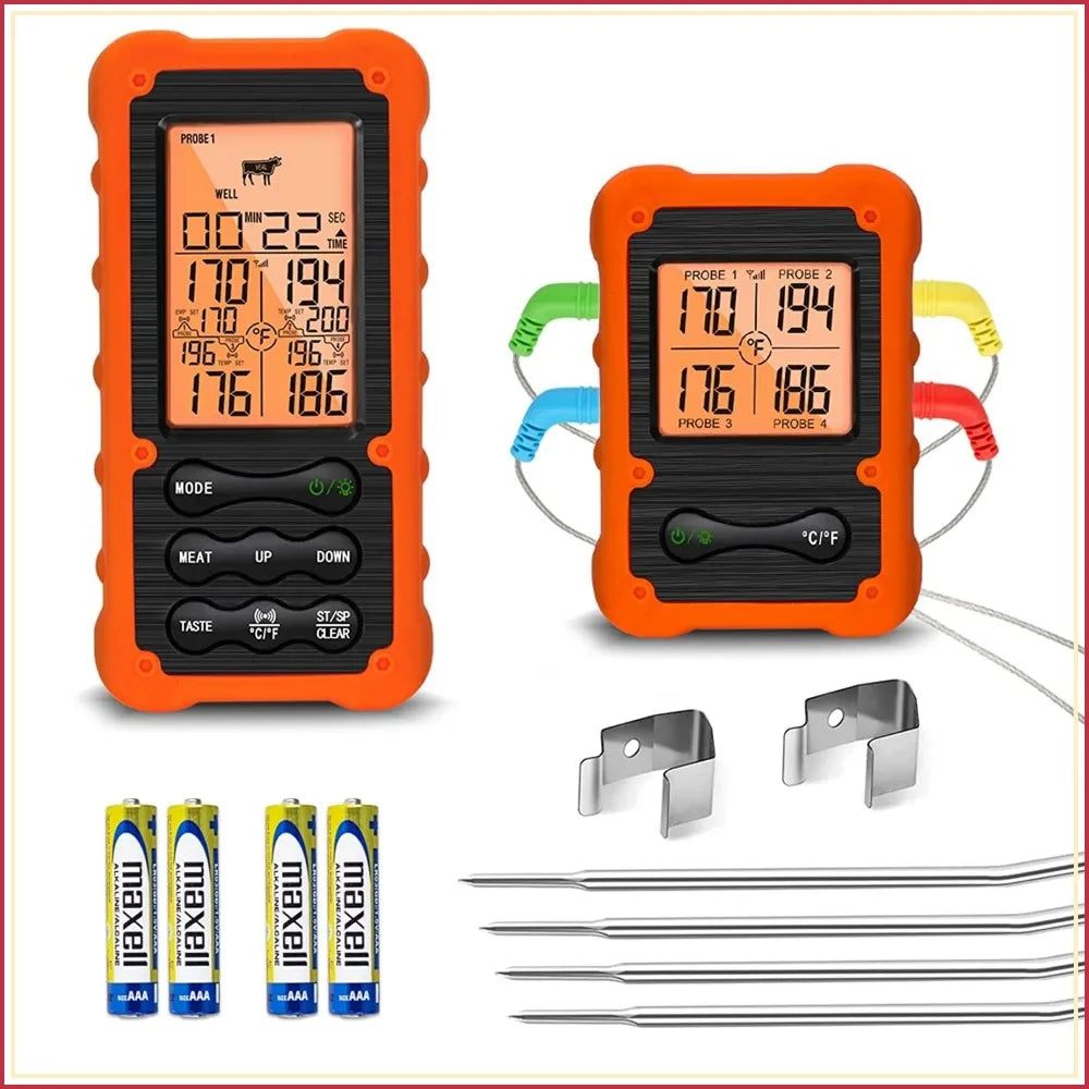 Digital Wireless Meat Thermometer With Four Probes For Grilling