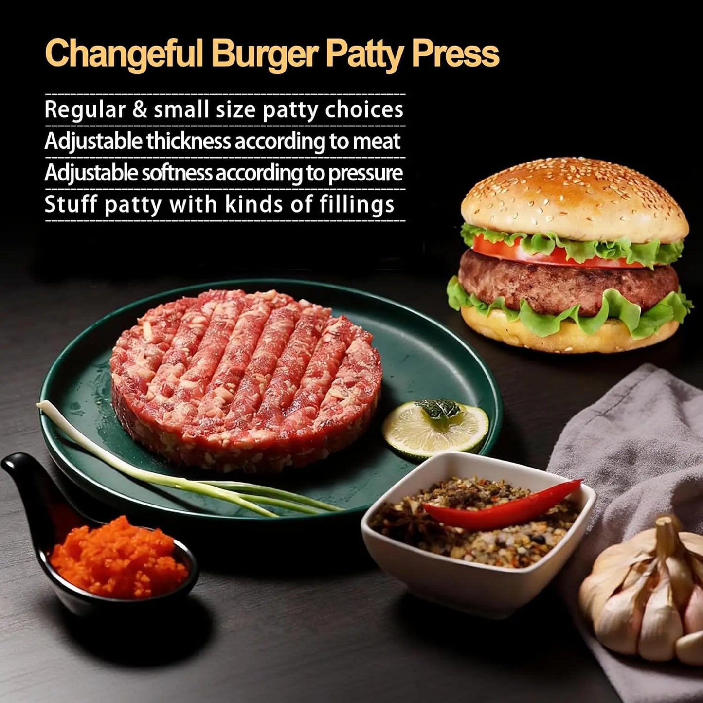 3 In 1 Nonstick Burger Patty Press Mold For Regular And Stuffed Burgers