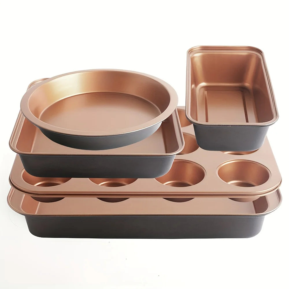 Nonstick Bakeware Set With Round And Square Pans Waffle Tray Cookie Sheet