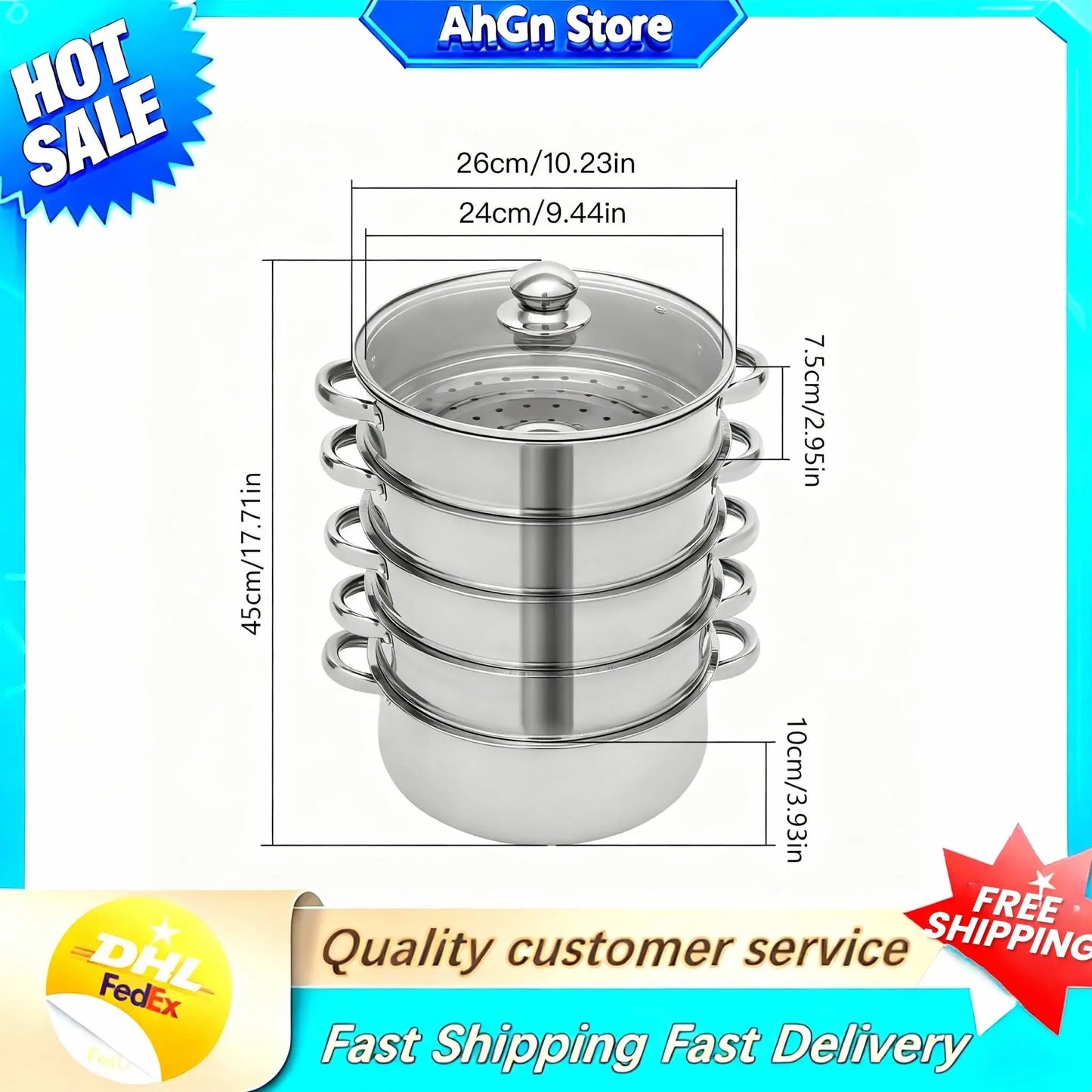 Five-Tier Stainless Steel Steamer Pot With Steaming Grids