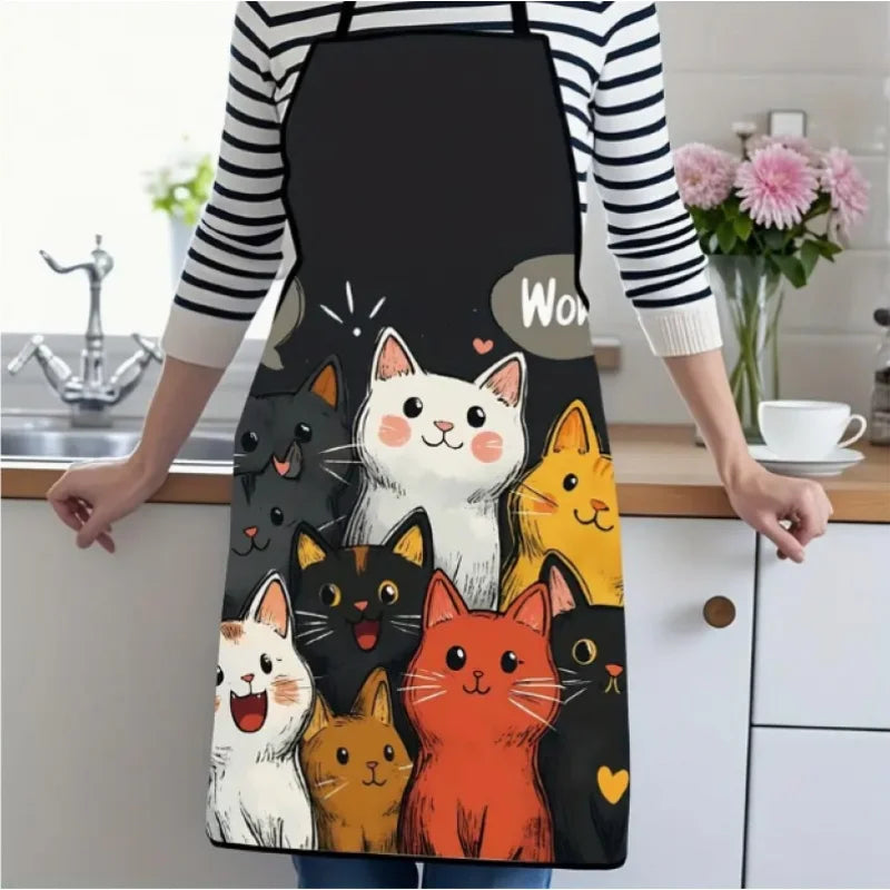 Cute Cat Print Apron For Home Cooking And Baking Gift