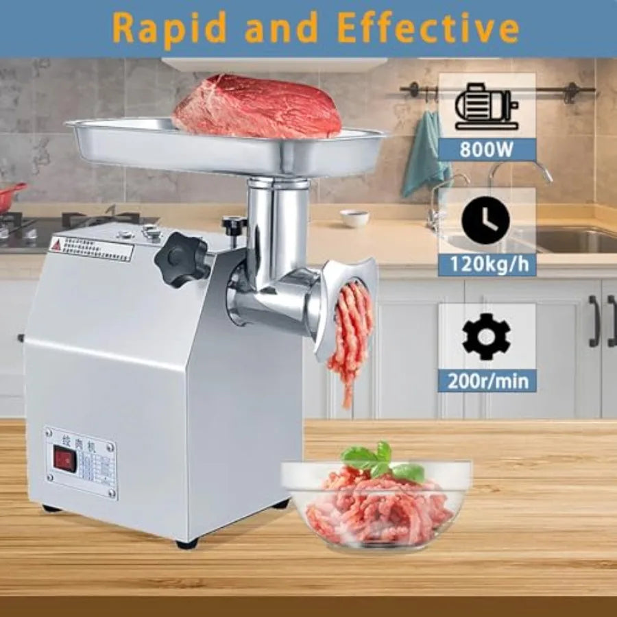 Commercial Electric Meat Grinder Stainless Steel Body 800W Heavy Duty