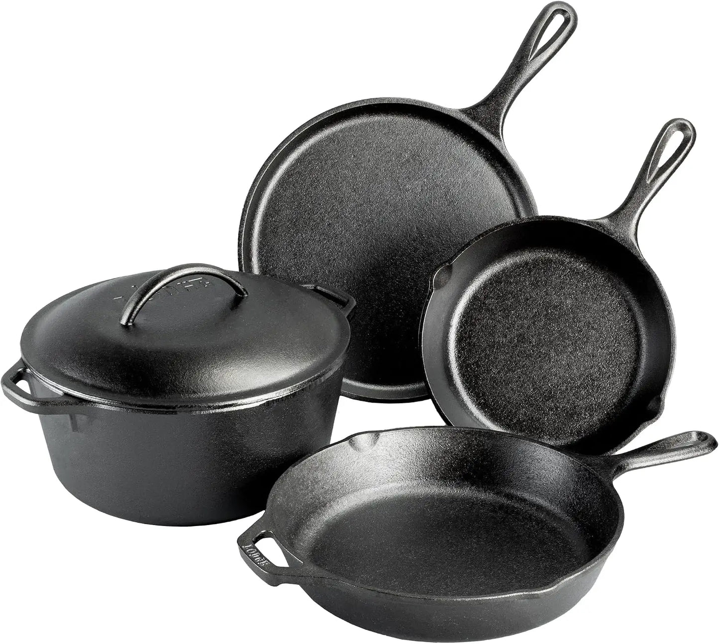 5-Piece Cast Iron Cookware Set Preseasoned Skillets Griddle Dutch Oven