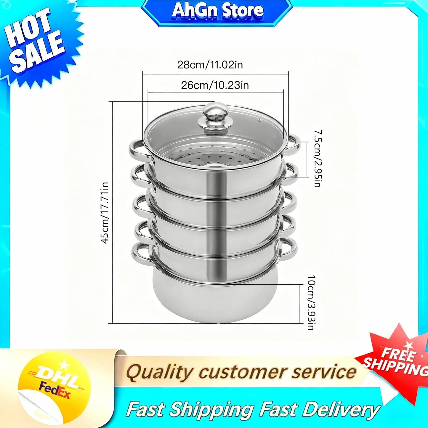 Five-Tier Stainless Steel Steamer Pot With Steaming Grids