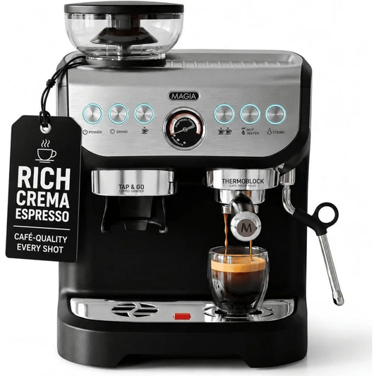 XMSJ Manual Espresso Machine With Grinder And Steam Wand