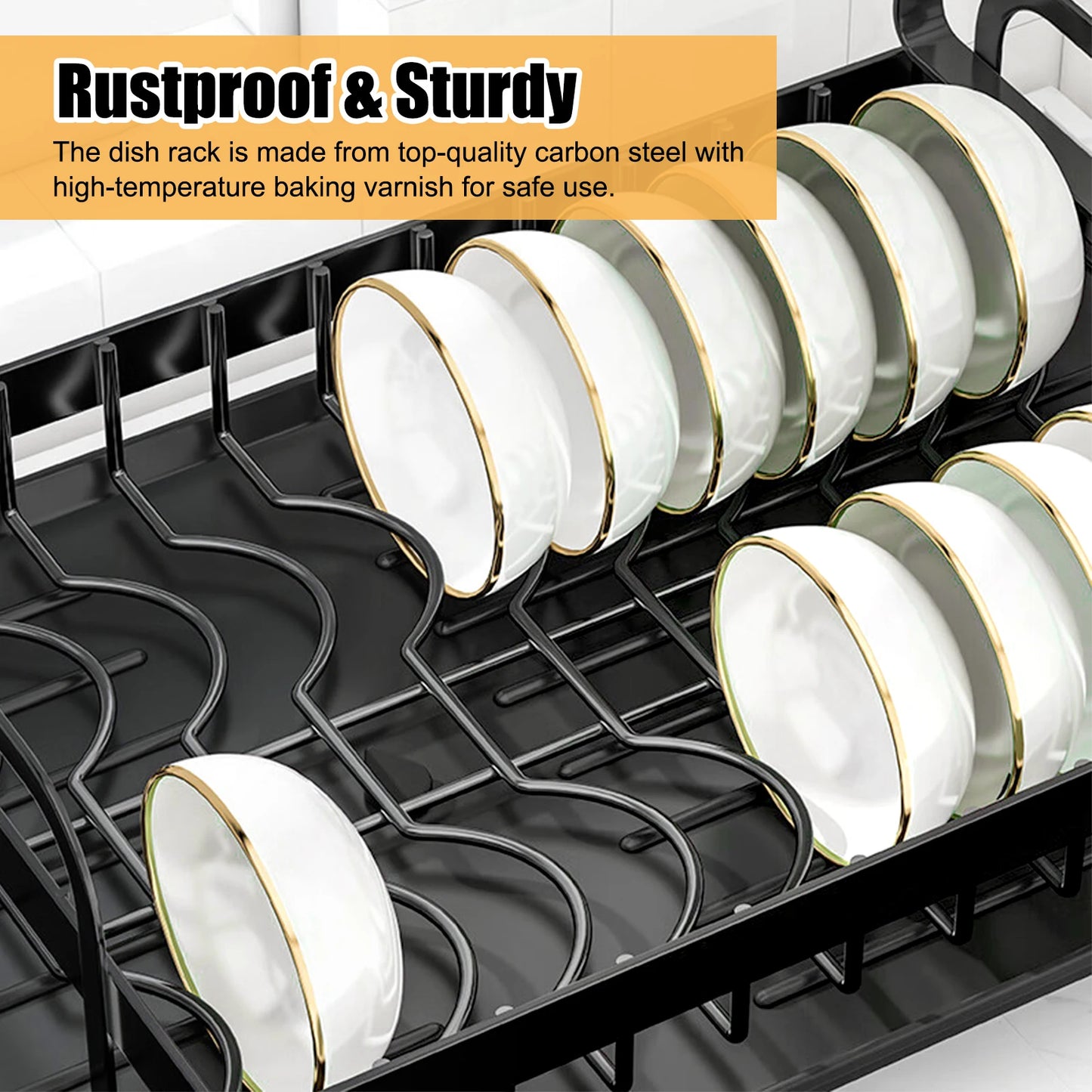 Sturdy Stainless Steel Two-Tier Dish Rack With Drainer