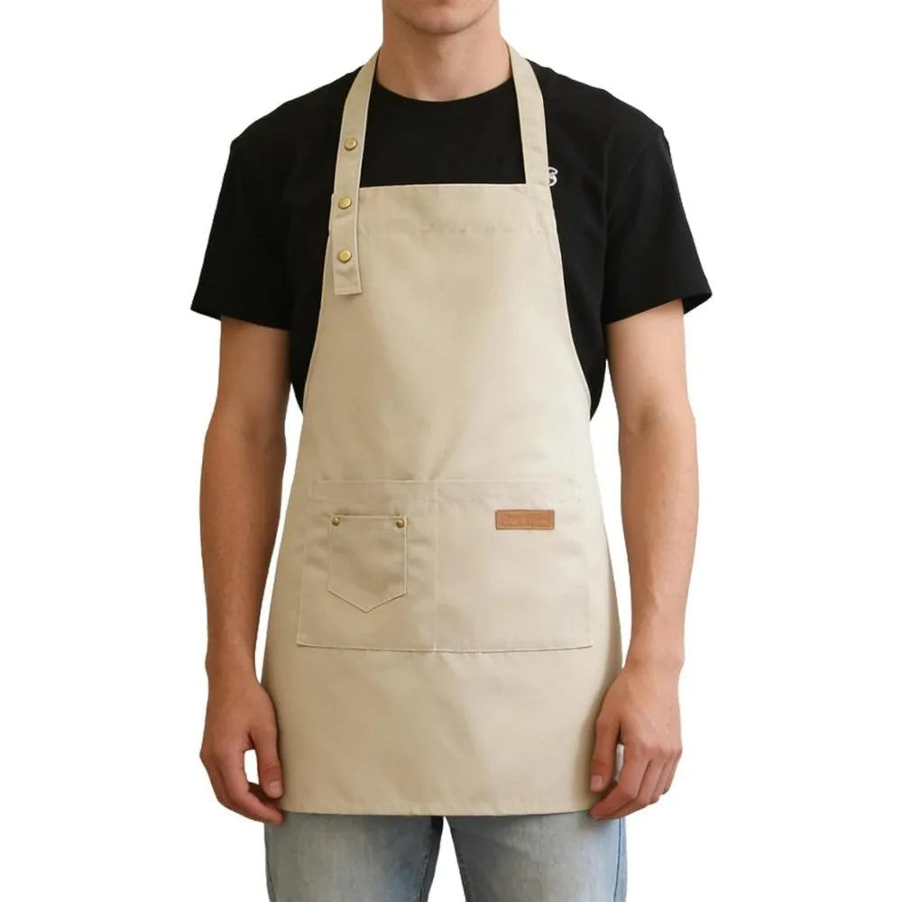 Unisex Work Bib Apron With Adjustable Neck Strap And Pockets