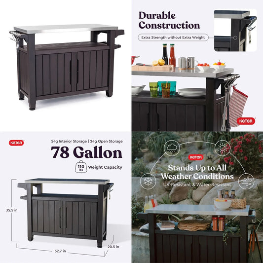 Outdoor Rolling Prep Table Cart With Storage And Wheels