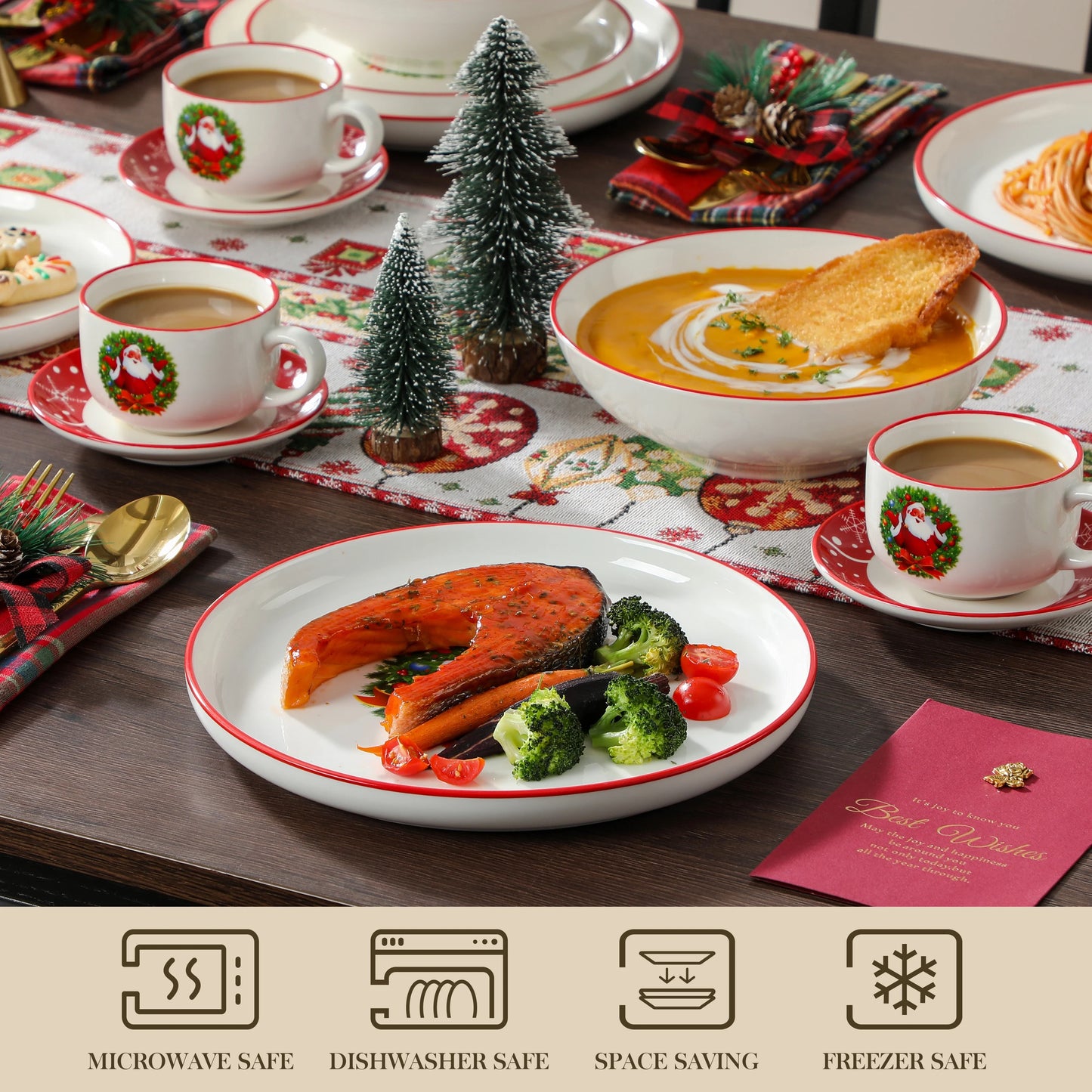MALACASA Christmas Tree Ceramic Dinnerware Set Plates Bowls Mugs