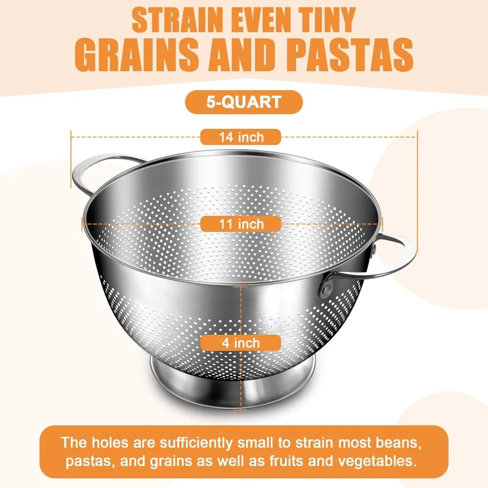 Stainless Steel Colander For Kitchen Dishwasher Safe And Rust Resistant
