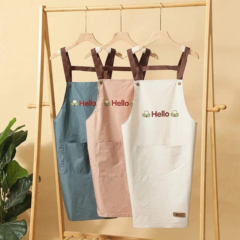Hello Letter Print Waterproof Kitchen Apron With Front Pocket
