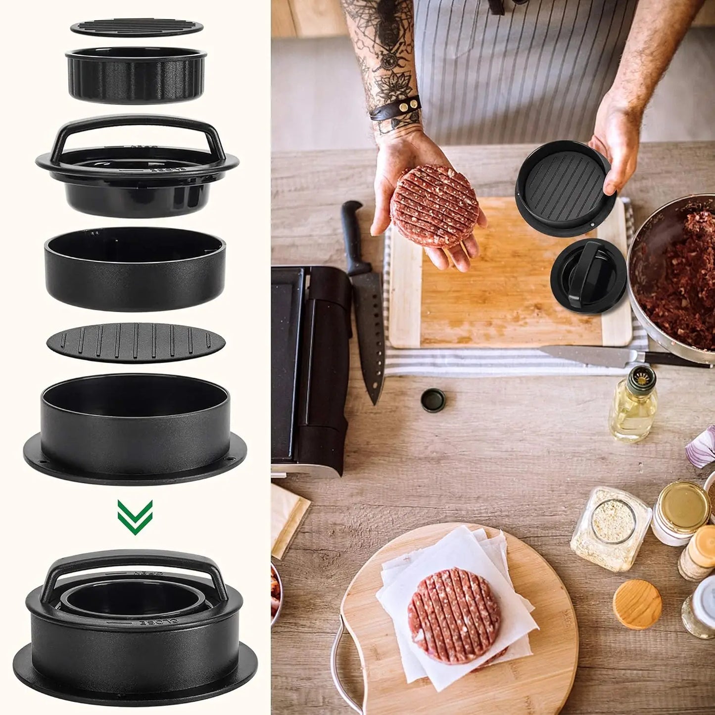 3 In 1 Nonstick Burger Patty Press Mold For Regular And Stuffed Burgers