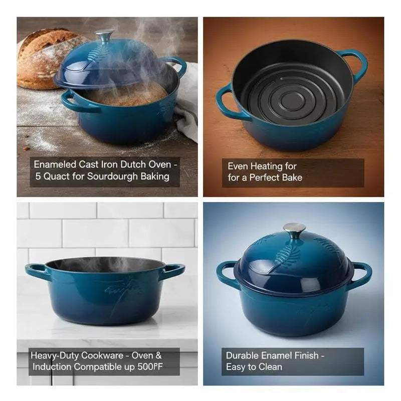 Enameled Cast Iron Covered Casserole With Lid For Induction And Sourdough Baking